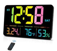 MASHI - 13" Large Display Digital Wall Clock Digital Wall Clock Adjustable Brightness Calendar Clock with Day and Date, DST, Alarms, Humidity, Temperature for Computer, Mounted on
