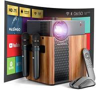 MASINGO 4-in-1 Portable Karaoke Machine with Smart 1080p Projector w/WiFi, Speaker & 2 Wireless Microphones. Built-in Android System for Lyrics Display Apps, Netflix, YouTube.