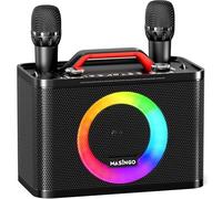 MASINGO New Karaoke Machine for Adults and Kids with 2 Wireless Microphones, Portable Bluetooth Singing Speaker, Colorful LED Lights, PA System, and TV Cable. Sonoro G5 (Black)