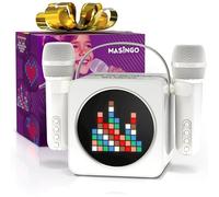 MASINGO Portable Mini Karaoke Machine for Kids and Adults with Dual Wireless Bluetooth Microphones, Animated LED Display, USB/Aux/MicroSD, Voice Effects, Fun Karaoke Toy for Girls and Boys, Animato S1