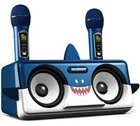 MASINGO Shark Karaoke Machine for Kids, Children and Toddlers with 2 Wireless Bluetooth Microphones, Portable PA Speaker Includes Lyrics Display Phone Holder, TV Cable and Singer Vocal Removal Mode