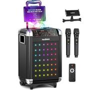 MASINGO Soprano X1 2.0 Karaoke Machine for Adults and Kids with 2 Bluetooth Wireless Microphones Portable Singing PA Speaker System with Disco Ball Lights, Lyrics Display Tablet Holder & TV Cable