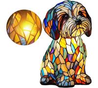 MASINIES Stained Glass Cat Lamp, LED Dog Table Lamps Retro Tabletop Night Light, Resin Home Decor for Office Apartment Living Room (#2)