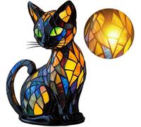 MASINIES Stained Glass Cat Lamp, LED Dog Table Lamps Retro Tabletop Night Light, Resin Home Decor for Office Apartment Living Room (#1)
