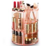 Masirs 360 Rotating Makeup Organizer - Adjustable Shelf Height and Fully Rotatable - The Perfect Round Spinning Cosmetic Organizer for Bedroom Dresser or Vanity Countertop Storage (Pink)