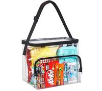 Masirs Clear Lunch Bag, Durable PVC Plastic See Through Lunch Bag with Adjustable Shoulder Strap Handle for Prison Correctional Officers, Work, Stadium Approved, Freezer Proof, (Medium)
