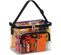Masirs Clear Lunch Bag PVC See-Through with Adjustable Shoulder Strap | Stadium-approved and freezer-proof; ideal for prison officers, work, and school. Large size fits full meals.