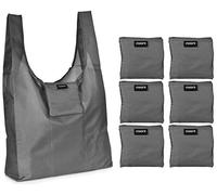 Masirs Reusable Grocery Bag (6-PACK | GREY) - Reusable Ripstop Bags - Large, Strong Eco Friendly Bags - Foldable Shopping Bag - For Kitchen, Grocery & More - Packable Shopping Bag