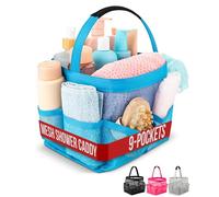 Masirs Shower Caddy Mesh - 9 Pocket Portable Bathroom Organizer Tote for Travel, Gym & Dorm - Collapsible Small Shower Caddy Bag to Hold Toiletries & Essentials (Blue)
