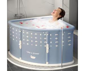 Masiunoz 70x70cm Fan-Shaped Foldable Bathtub, Portable Bath tub For Adults, Large Surround Folding, Corner Design, Portable And Easy Storage(Grey)