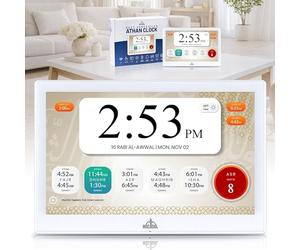 Masjidal 10" Smart WiFi Digital Azan Clock & Islamic Prayer Frame - Automatic Worldwide Prayer & Iqamah Times, Full Quran Player, Athan Alarm, Ramadan Clock, Touchscreen Muslim Home Display, White