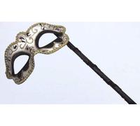 MASK & CO Hand Held Ladies Quality Black Gold Venetian Masquerade Party Ball Eye Mask on a Stick