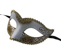 MASK & CO Ladies Quality White & Gold Venetian Masquerade Party Ball Eye Mask