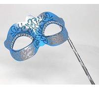 MASK & CO LADIES TURQUOISE & SILVER CRYSTAL JEWELLED EYES VENETIAN MASQUERADE CARNIVAL PARTY EYE BALL MASK ON A STICK,7cm Deep
