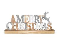Mask & Co Merry Christmas 8 LED Light Up Freestanding Wooden Sign 45cm long with Silver Glitter Reindeer