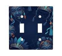 Mask Double Light Switch Cover Plate, Bohemian Artistic Feather Tassel None Navy Plastic Standard Size Switch Plate Decorative for New Apartment Home Bedroom Office Decor