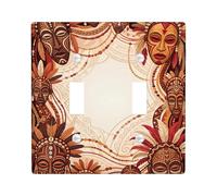 Mask Double Light Switch Cover Plate, Tribal Bohemian Flower Feather None Brown Plastic Standard Size Toggle Light Switch Cover for New Apartment Home Bedroom Office Decor