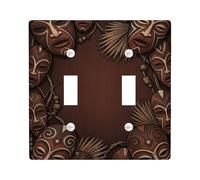 Mask Double Light Switch Cover Plate, Tribal Cultural Feather Bead None Brown Plastic Standard Size Wall Switch Plates Accents for Home Living Room Bedroom Bathroom Decor