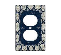 Mask Duplex Outlet Covers Wall Plate, Tribal Ethnic Sun Leaf Summer Navy Plastic Standard Size Decorative Receptacle Outlet Covers for Living Room Bedroom Home Office Decor