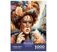 Mask Lady Carnival 1000 Pieces Jigsaw Puzzle Set Elegant Masquerade Charm Puzzle for Adults Recycled Cardboard 1000 Piece Adult Educational Challenge Fun Present Home Activity Great Gift Idea 38x26cm/