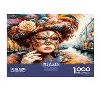 Mask Lady Carnival 1000pc Puzzle for Adults Elegant Masquerade Charm Classic Jigsaw Puzzle Recycled Cardboard Family Puzzle Lovers Brain Training Holiday Activity Office Break 38x26cm