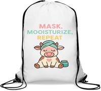 Mask Mooisturize Repeat Funny Cow Pun Gym Sack Casual Drawstring Bag White
