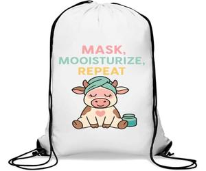 Mask Mooisturize Repeat Funny Cow Pun Gym Sack Casual Drawstring Bag White