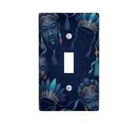 Mask Single Light Switch Cover Plate, Bohemian Artistic Feather Tassel None Navy Plastic Standard Size Toggle Light Switch Cover for Home Living Room Bedroom Bathroom Decor (Single)