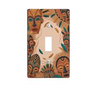 Mask Single Light Switch Cover Plate, Ethnic Artistic Feather Leaf Cultural Brown Plastic Standard Size Toggle Light Switch Cover for New Apartment Home Bedroom Office Decor (Single)