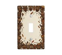 Mask Single Light Switch Cover Plate, Tribal Bohemian Feather Leaf N/a Brown Plastic Standard Size Toggle Light Switch Cover for Home Living Room Bedroom Bathroom Decor (Single)