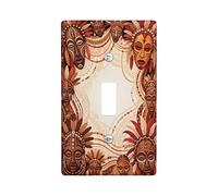 Mask Single Light Switch Cover Plate, Tribal Bohemian Flower Feather None Brown Plastic Standard Size Toggle Light Switch Cover for Living Room Bedroom Home Office Decor (Single)