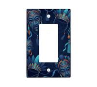 Mask Single Rocker Light Switch Cover, Bohemian Artistic Feather Tassel None Navy Plastic Standard Size Switch Plate Decorative for Home Living Room New Apartment Decor