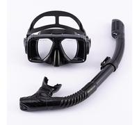 Mask & Snorkel Set - Tempered Glass Swimming Diving Goggles - Adjustable Head Strap Anti-Fog Snorkeling Package - Adult Scuba Dry Snorkel Set for Man Woman (Black)