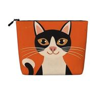 Masked Black Cat Makeup Bag, Large Capacity Travel for Women, Waterproof Single-Ply Imitation Hemp Portable Zipper Cosmetic Bag