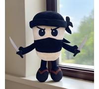 (Masked Killer) Soft Stuffed Plushie - "Cappuccino Killer" Cartoon Game Character with Dual Knives, Black & White Design, Unique Birthday Gift Idea,