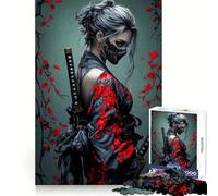 Masked Ninja Woman with Katanas 1000 Piece Jigsaws for Teenagers Puzzle DIY Fun Bright Hue Pattern Build Wall Accent (38x52cm)