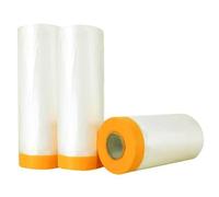 Masking Film with Attached Adhesive Tape for Fast Painting, Plastic Dust Sheets for Furniture, Floors, Walls, Cabinets & Cars During Renovation Projects 10 Rolls 2.7mx20m