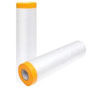 Masking Film with Pre-Applied Adhesive Tape for Quick Painting Projects, Plastic Dust Protection for Floors, Walls, Furniture, Cars & Cabinet Renovation 2 Rolls 1.1mx20m