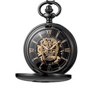 MASKIS Pocket Watch Skull Hollow Mechanical Pocket Watch Pendent Chain Gold Skeleton Hand-Winding Fob Watch Men Women Xmas Halloween Gifts
