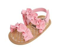 Maskjuwio Baby Girl Shoes 12-18 Months Ruffled Flat Sandals Plain Soft Leather Sandals Toddlers Open Toe Sandal Summer Walking Sandal Cute First Walking Shoes Casual Beach Shoe Non Slip Shoe
