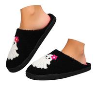 Maskjuwio Halloween Slippers Women's Winter Plush Slippers with Rubber Sole Halloween Slippers Unisex Slippers Soft Soles Felt Slippers Warm Lined Slippers, pink, 6 UK