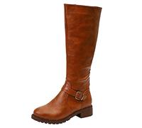 Maskjuwio Over-the-knee boots women's wide shaft long shaft boots with heel elegant zip western boots work outdoor boots new thermal boots comfortable waterproof riding boots, yellow, 6 UK