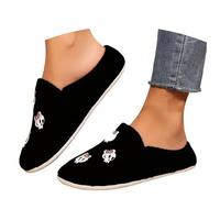 Maskjuwio Slippers Women's 42 Plush Slippers Warm Lined Slippers Women's Winter Funny Slippers Memory Foam Slippers Halloween Slippers Slip-On Felt Slippers with Pattern Print Slippers, black, 4 UK