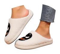 Maskjuwio Slippers Women's Plush Beige Slippers Men's Winter Warm Slippers Unisex Slippers Halloween Slippers Memory Foam Slippers Fuzzy Lined Slippers Non-Slip Slippers, White, 8 UK