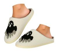 Maskjuwio Slippers Women's Winter Funny Halloween Slippers Women's Slippers Plush Warm Slippers Lined Fuzzy Slippers Soft Comfortable Slippers Fluffy Slippers Outdoor Lightweight, White, 4 UK