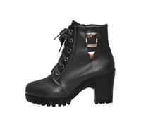 Maskjuwio Winter Riding Boots, Women's Western Boots, Lace-Up Boots, Smooth Leather, Side Zip, Hiking Shoes, Unisex Adult Riding Shoes, High Heel, Short Boots, Gothic Shoes, black, 6 UK