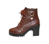 Maskjuwio Winter Riding Boots, Women's Western Boots, Lace-Up Boots, Smooth Leather, Side Zip, Hiking Shoes, Unisex Adult Riding Shoes, High Heel, Short Boots, Gothic Shoes, brown, 8.5 UK