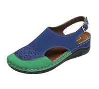 Maskjuwio Women Leather Sandals Comfy Wedge Sandals Arch Support Sandal Cut Out Closed Toe Sandal Two-Tone Wide Fit Shoes Platform Slingback Shoes Casual Summer Shoe Adjustable Straps Shoe