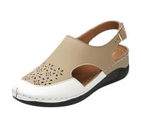 Maskjuwio Women Leather Sandals Comfy Wedge Sandals Arch Support Sandal Cut Out Closed Toe Sandal Two-Tone Wide Fit Shoes Platform Slingback Shoes Casual Summer Shoe Adjustable Straps Shoe