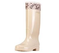 Maskjuwio Women Tall Wellies Plain Warm Lined Wellington Boots Glossy Waterproof Wellies Non Slip Neoprene Welly Chunky Sole Waterproof Welly Snug-Fit Garden Boots Easy To Clean Mud Shoes